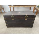 Very Large 19th Century Camper Wood Trunk. In grea