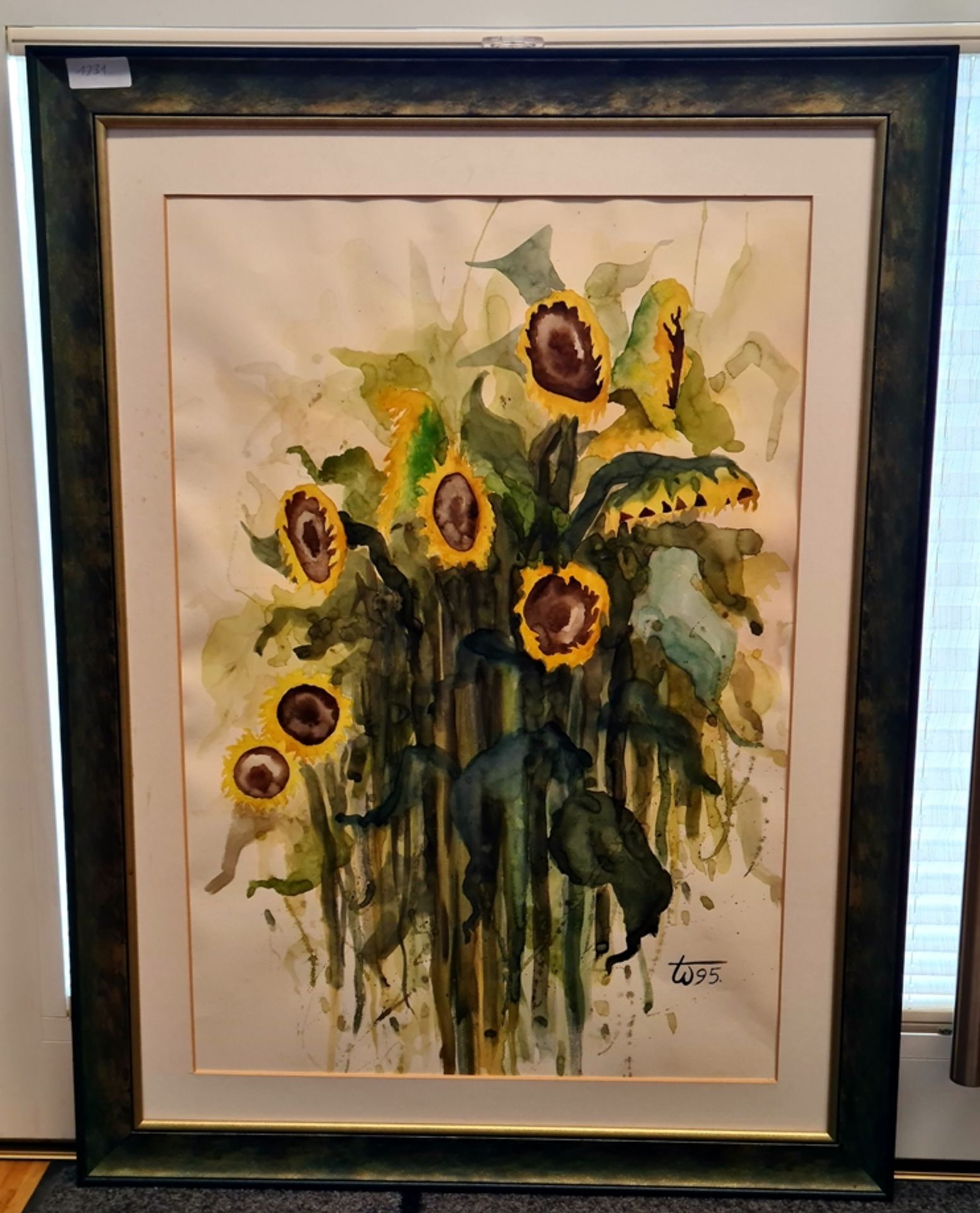 Sonnenblumen, Aquarell auf Papier, monogrammiert: W95, Passepartoutausschnitt: - Image 2 of 2