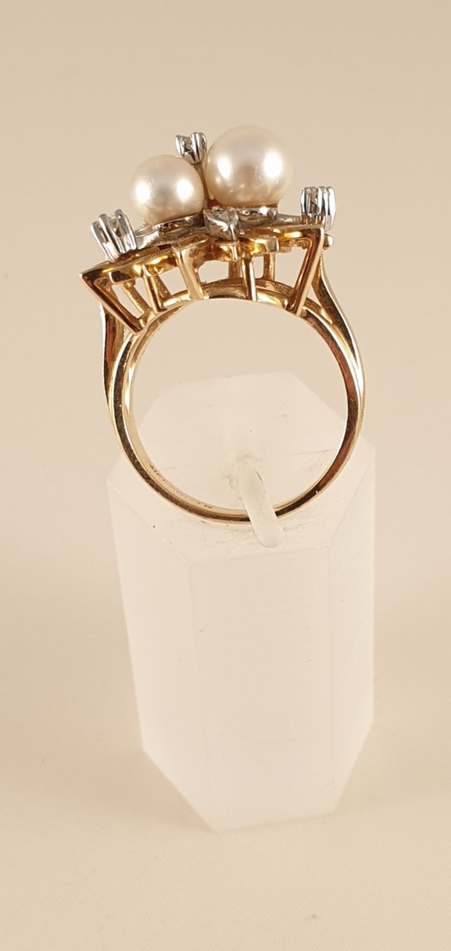 Diamant Perlen Ring , Gold 585 , besetzt mit drei Zuchtperlen und Diamanten zus - Image 3 of 4