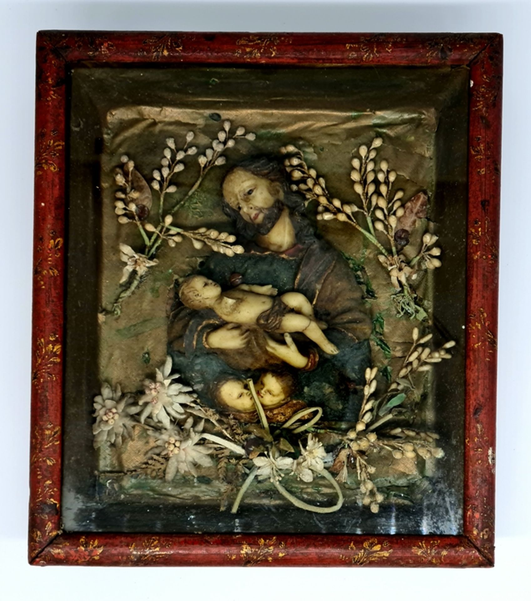 Klosterarbeit, Josef mit dem Christuskind im Holzkasten verglast, um 1800, besc - Image 2 of 3