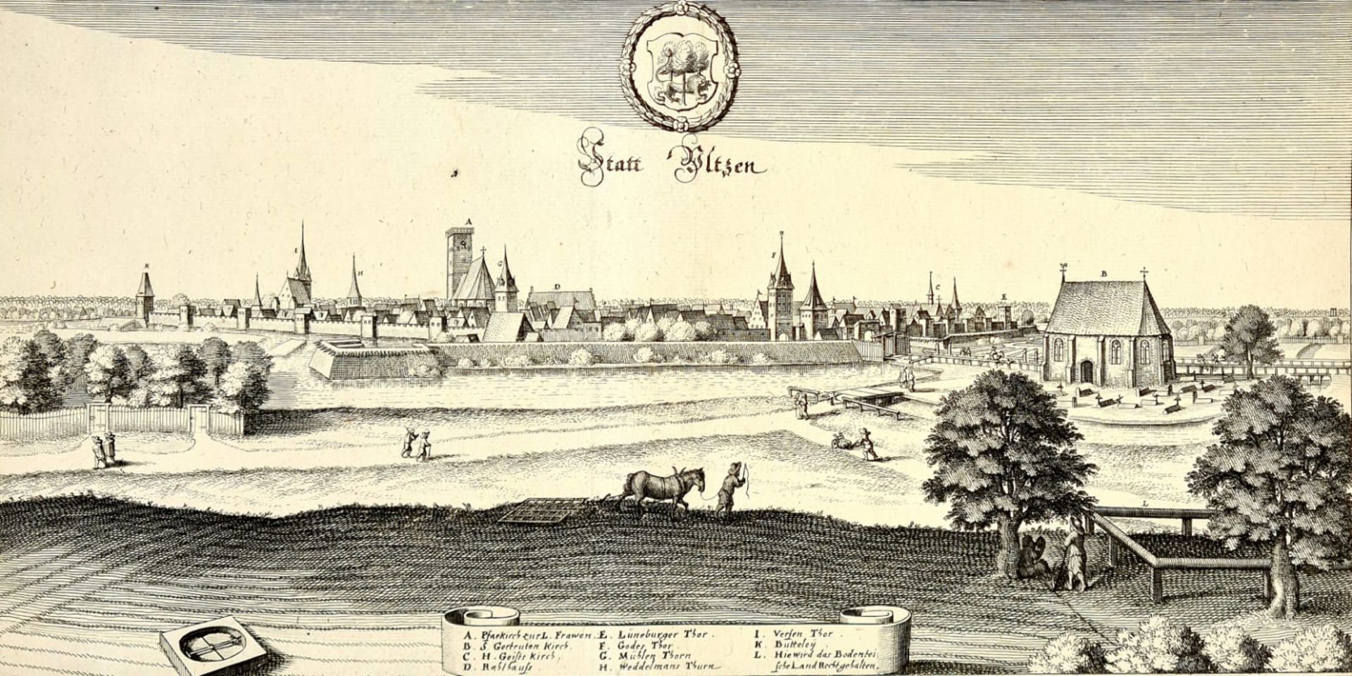 Matthäus Merian der Ältere (1593-1650), Stadt Uelzen , Kupferstich, Blattgröße: 40,7x23cm, 1654, - Image 2 of 2
