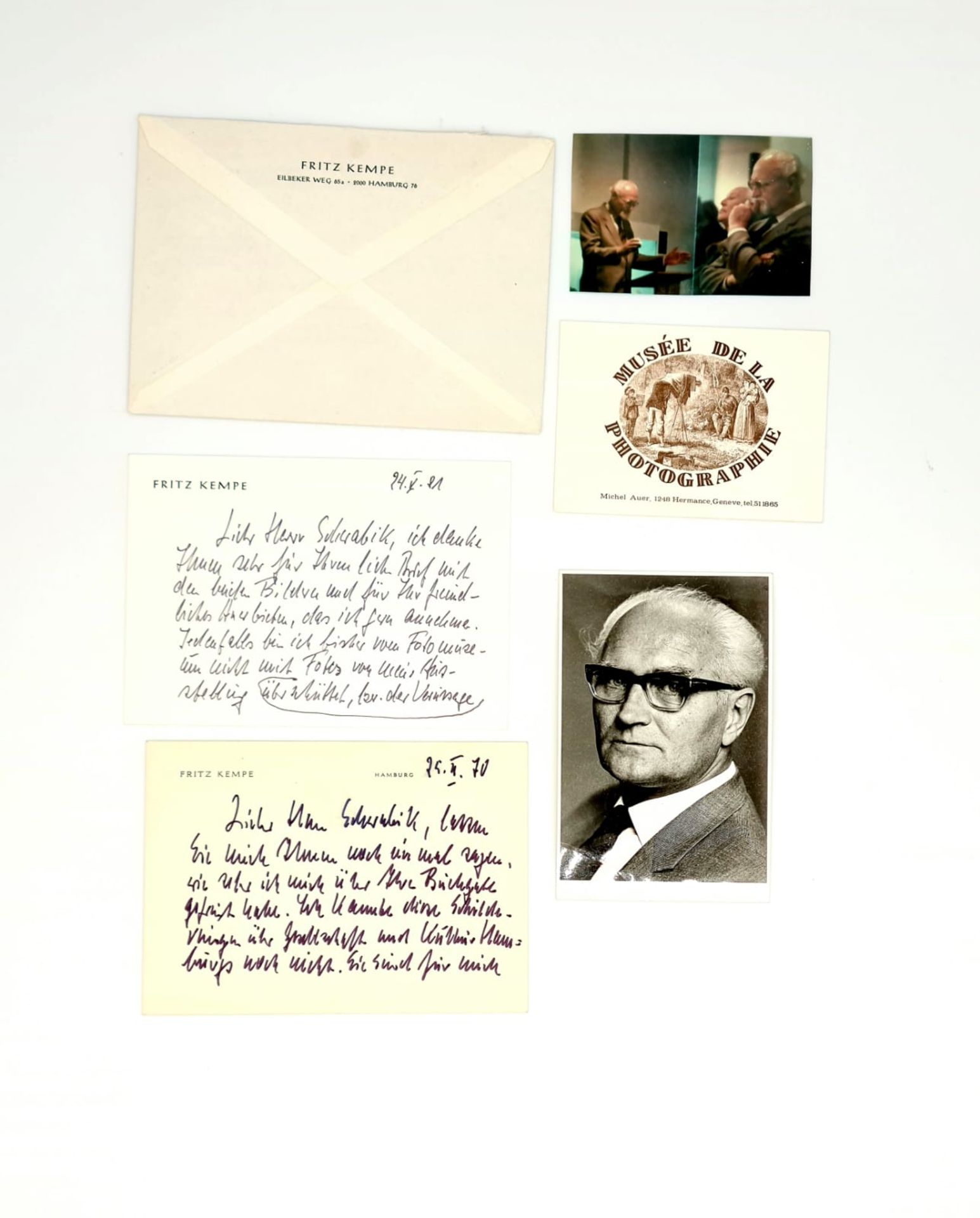 Fritz Kempe, Briefwechsel an Marian Schwabik , 1970 und 1981 mit Umschlag und 2 Fotos,
