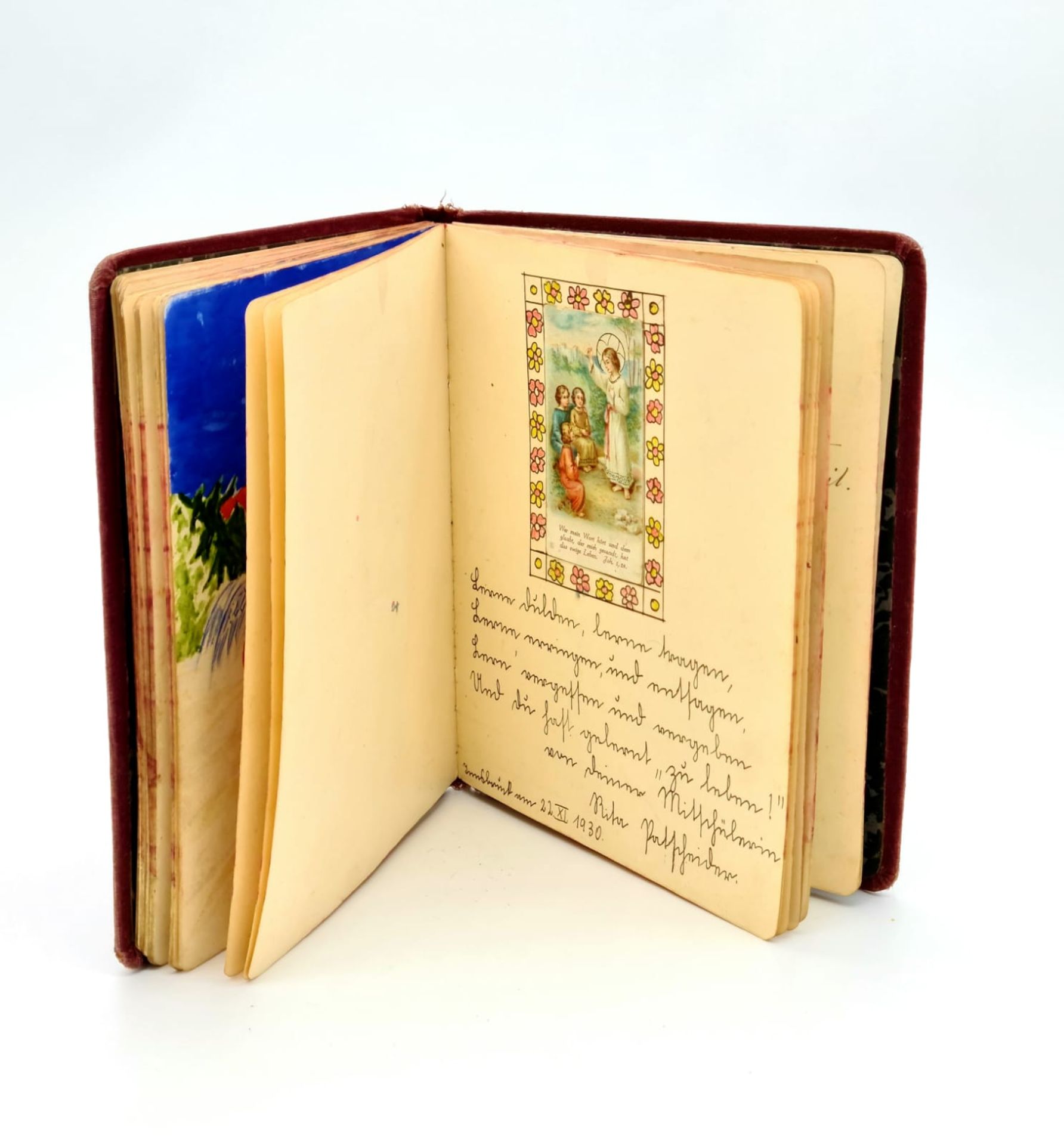 Poesiealbum aus den 1920er Jahren mit mehreren Aquarellen und Gedichten, Größe: ca. 17x14cm,