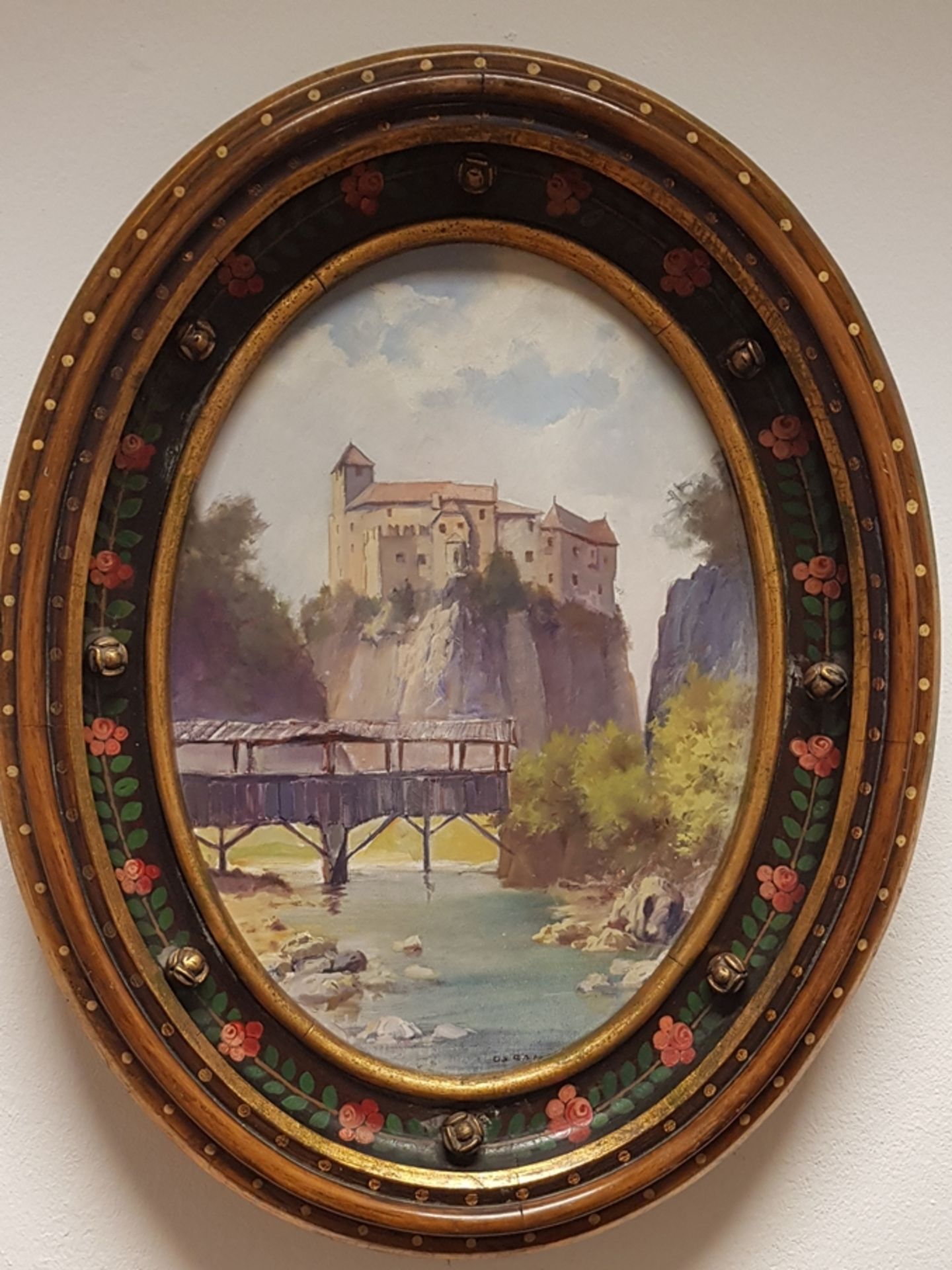 Oswald Rampl (Innsbruck 1911-1984) , Öl auf Malplatte, Burgansicht , Größe: 34x47cm,Größe mit Rahme