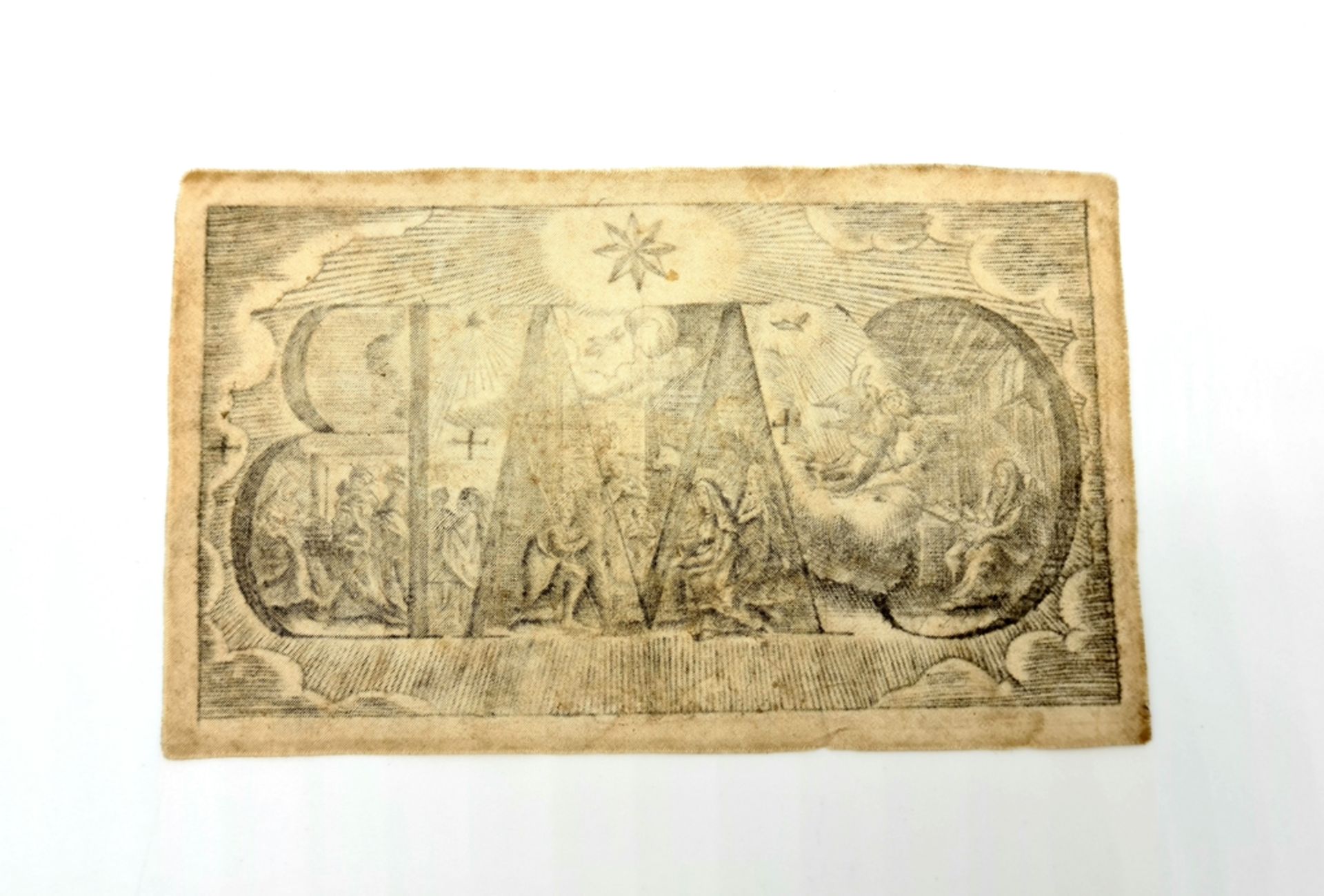 Kupferstich auf Seide, C+M+B , 18.Jhd, Größe: ca. 15x9,5cm, - Image 2 of 2