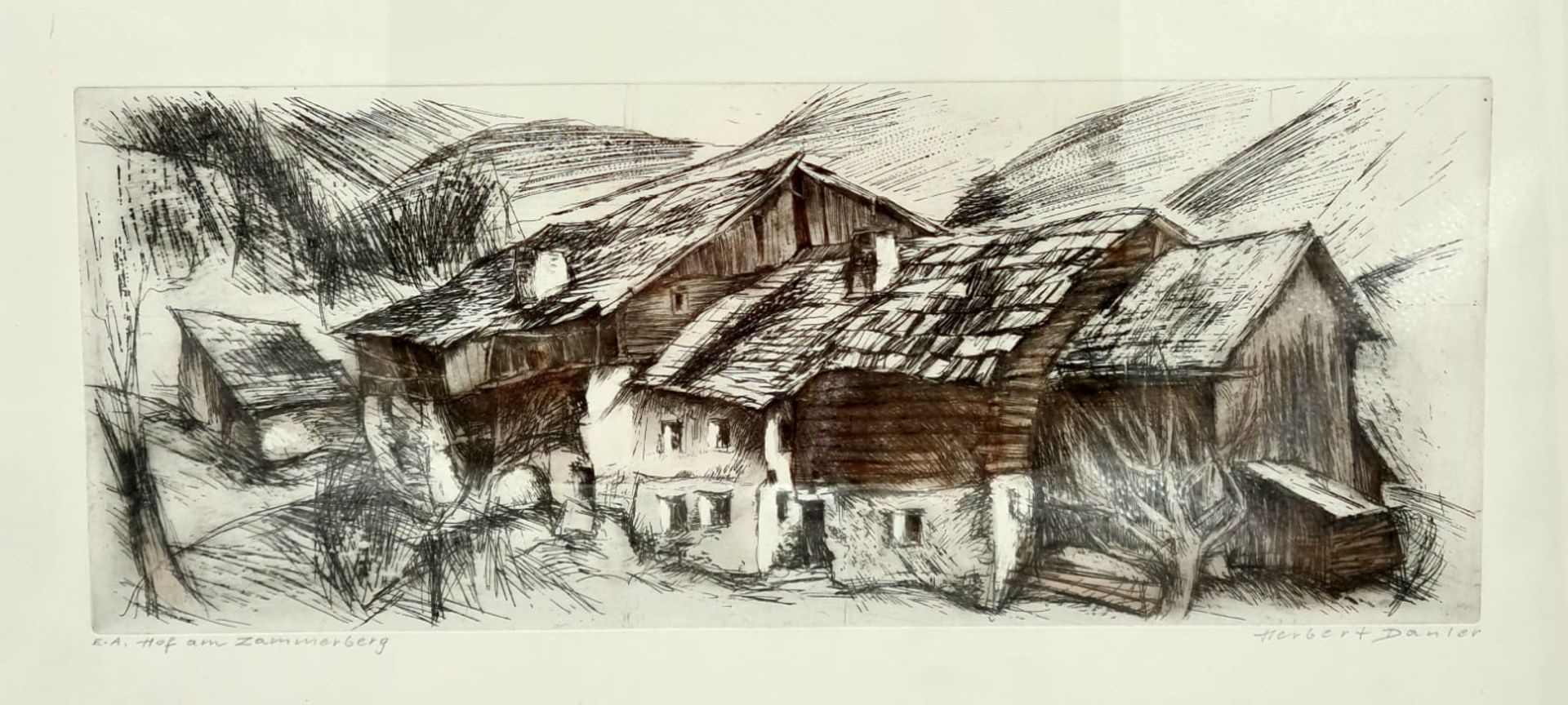 Herbert Danler , (Fulpmes, Tirol, 1928-2011 Telfes im Stubaital) Hof am Zammerberg, signiert unten