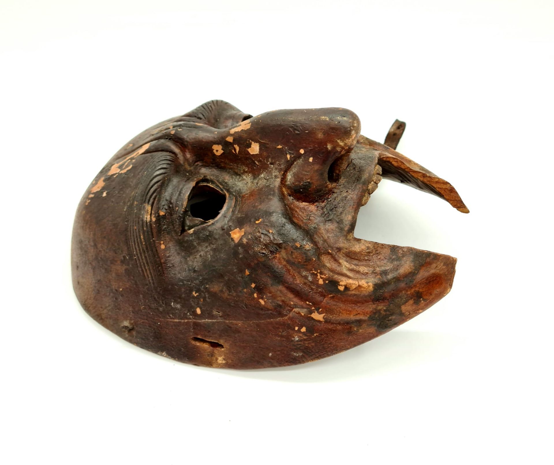 Perchtenmaske, Holz geschnitzt, Tirol , 19.Jhd., Größe: 23x17cm, beschädigt, - Image 5 of 7