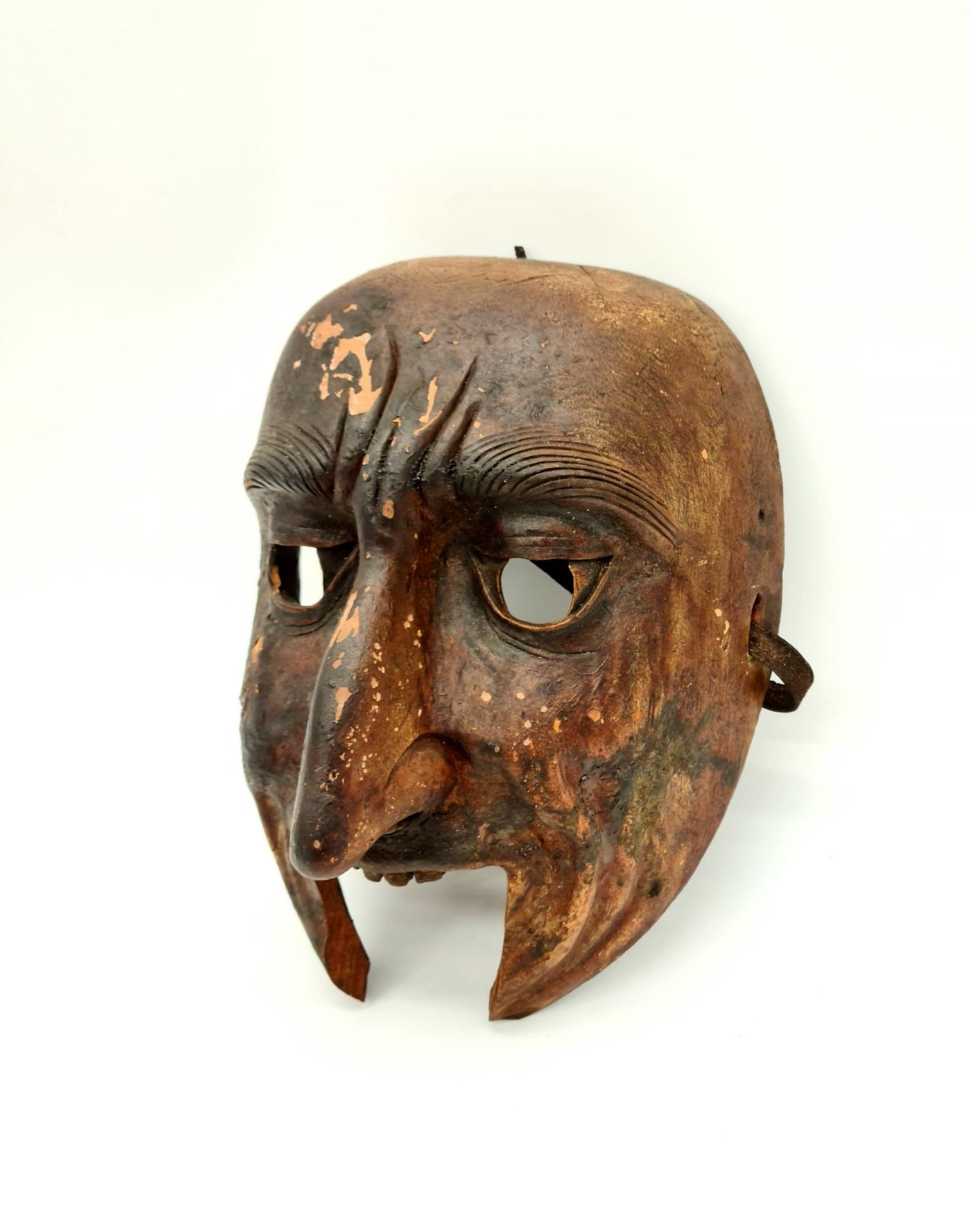 Perchtenmaske, Holz geschnitzt, Tirol , 19.Jhd., Größe: 23x17cm, beschädigt, - Image 2 of 7