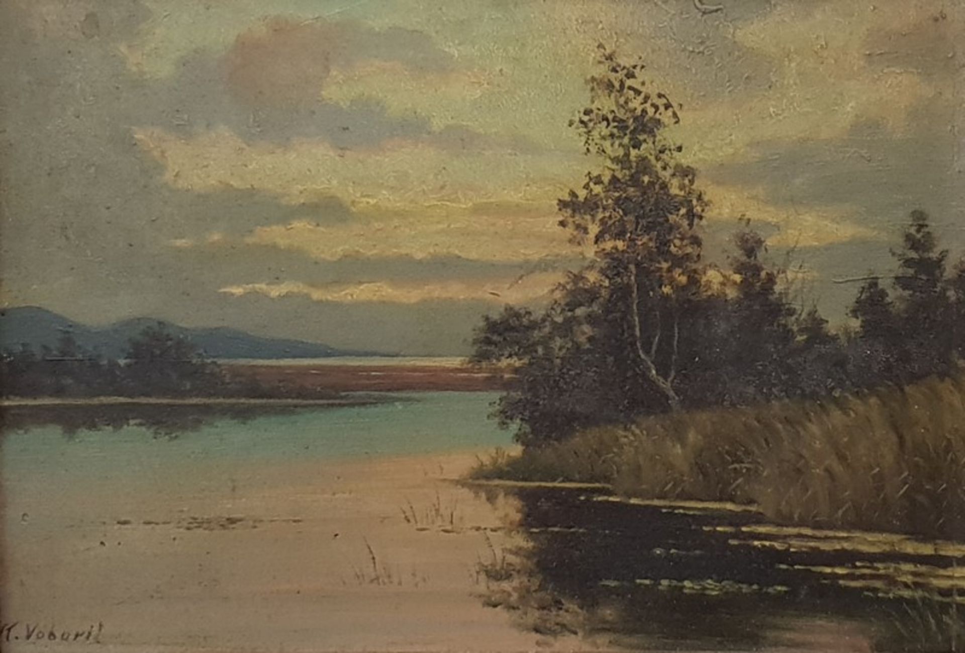 Karel VOBORIL (1893-1941), Landschaftsgemälde "am Seeufer" Öl auf Malkarton ,