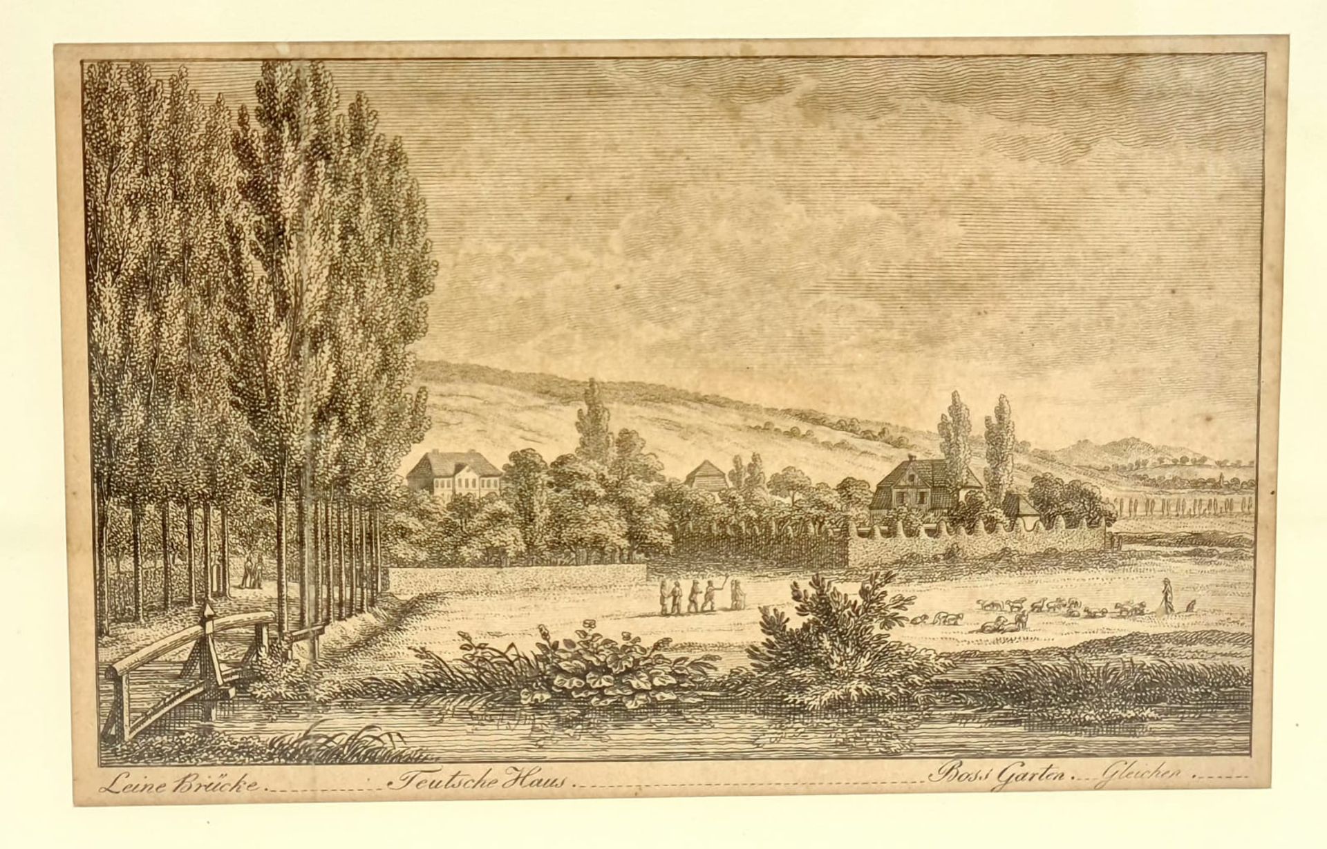 Rosengarten, Leine Brücke , Teutsche Haus , Ross Garten” ,Kupferstich,um 1820 , Passepartoutausschn - Image 2 of 2