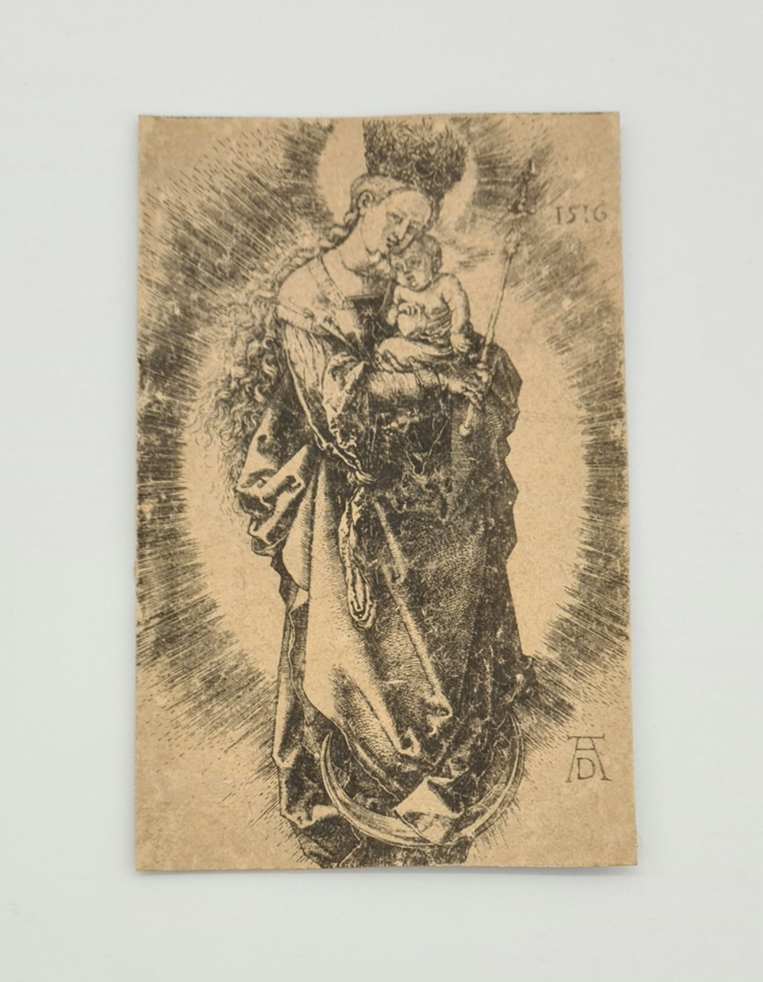 Alfred Dürer 1471-1528, Maria mit Zepter und Sternenkrone,, Kupferstich auf Bütten, monogrammiert u - Image 2 of 3