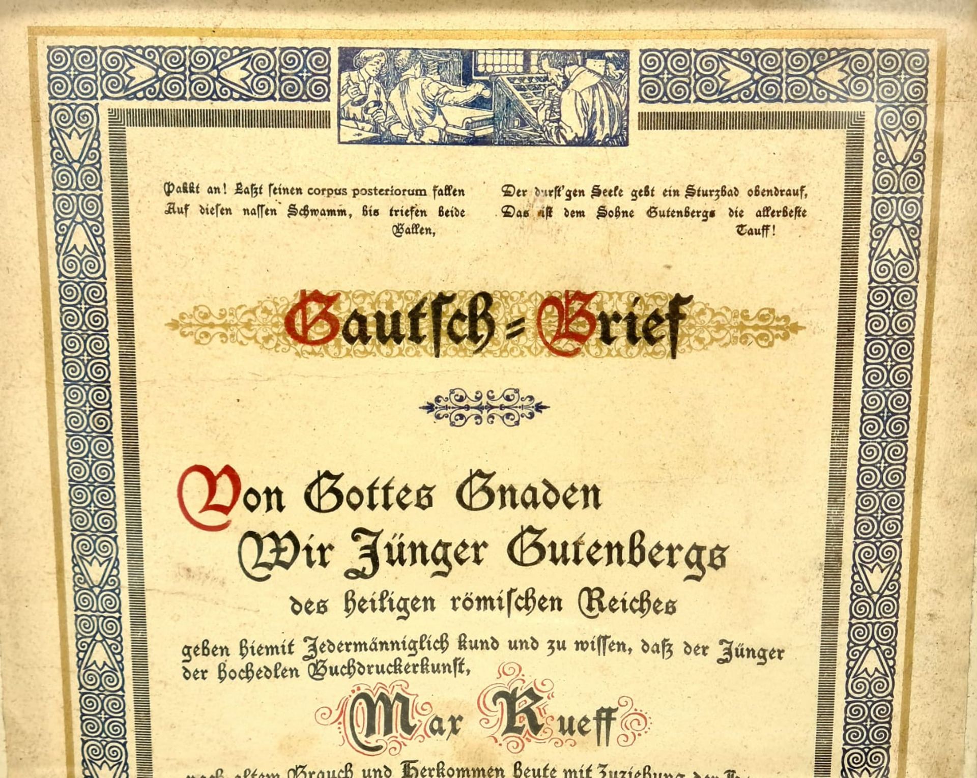 Gautsch Brief, von gottes Gnaden , Wir jünger Gutenbergs des heiligen römischen Reiches, Innsbruck - Image 2 of 3