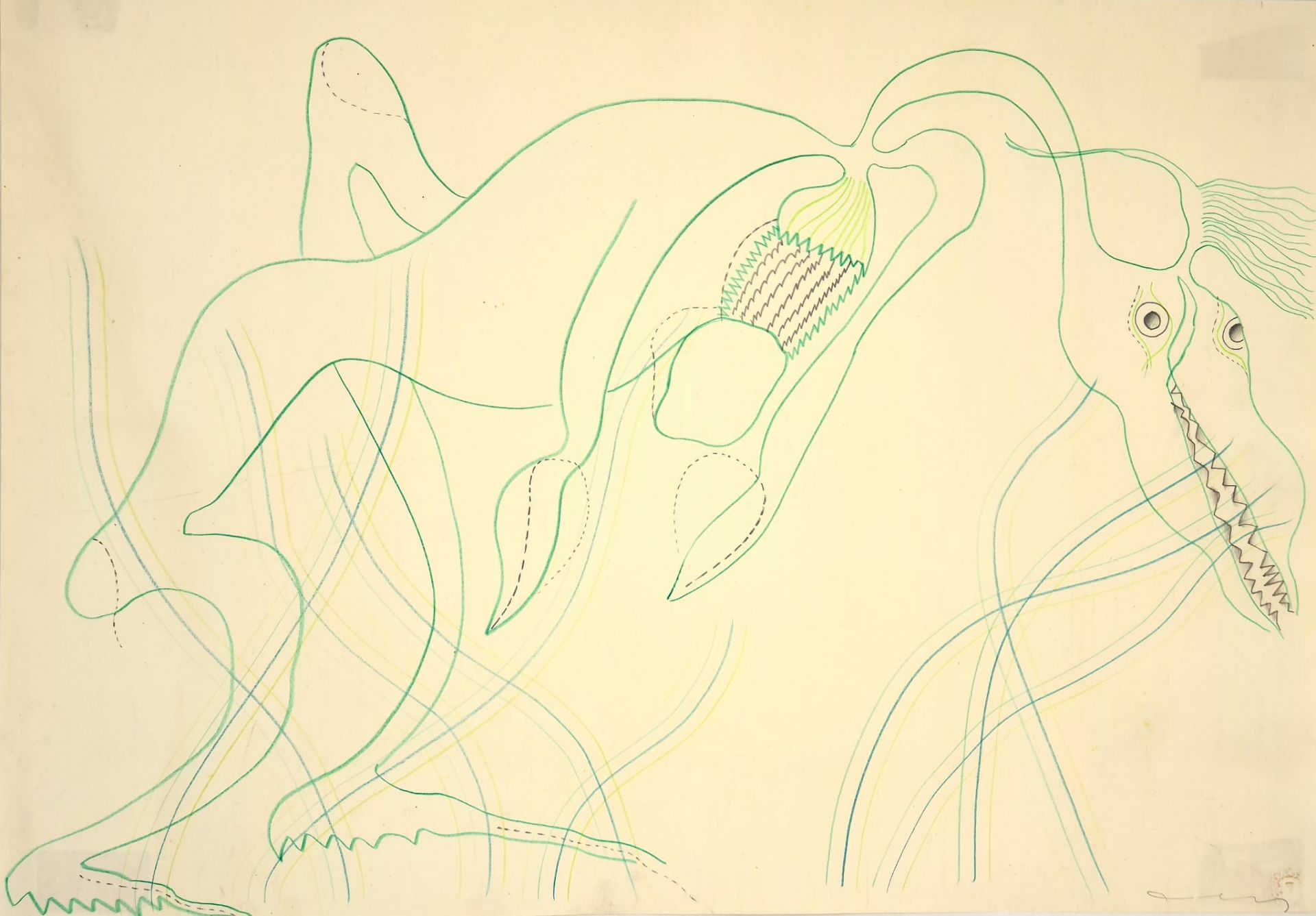 Oswald Oberhuber (Meran 1931-2020 Wien) Heuschrecke, signiert, Buntstifte auf Papier, 62x43,5 cm, u