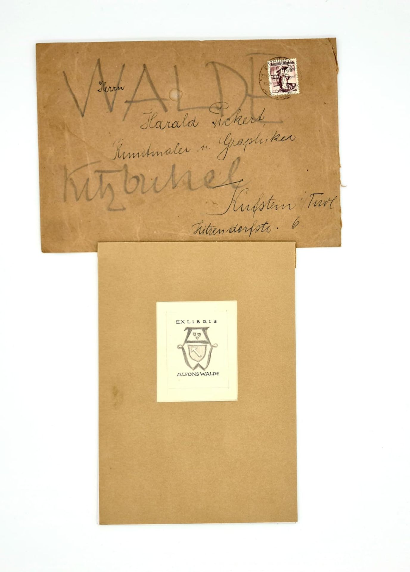 Harald Pickert (1901 iLeitmeritz - 1983 Kufstein), Entwurf Exlibris für Alfons Walde, Bleistift und - Bild 3 aus 3