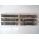 A group of HO Gauge German Outline passenger coaches mostly in DB green livery by FLEISCHMANN - VG