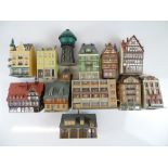 A group of HO Scale kit built plastic buildings by KIBRI, FALLER etc. - Built to a good / very