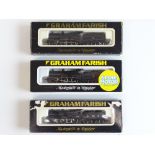 A trio of GRAHAM FARISH N Gauge Class 4P steam locomotives in BR and LMS liveries - G in F/G