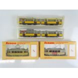 A group of HO Gauge motorised 4-wheel tram cars and trailers by LILIPUT and HAMANN - G/VG in G boxes