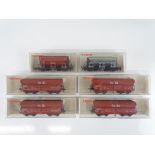 A group of HO Gauge German Outline hopper wagons by FLEISCHMANN - G/VG in G boxes (6)