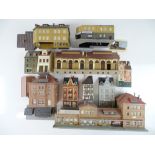 A group of HO Scale kit built plastic buildings by KIBRI, FALLER etc. - Built to a good / very