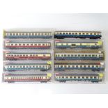 A group of HO Gauge German Outline passenger coaches by FLEISCHMANN in various DB liveries - G/VG in