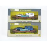 A pair of WRENN W4652P Auto Distributors Lowmac wagons with car and caravan loads G/VG in G boxes