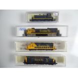 A group of American Outline N Gauge diesel locomotives by KATO, MODEL POWER and LIFE-LIKE all in