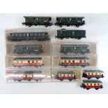 A group of HO Gauge German Outline branch line 4 wheel and bogie passenger coaches by