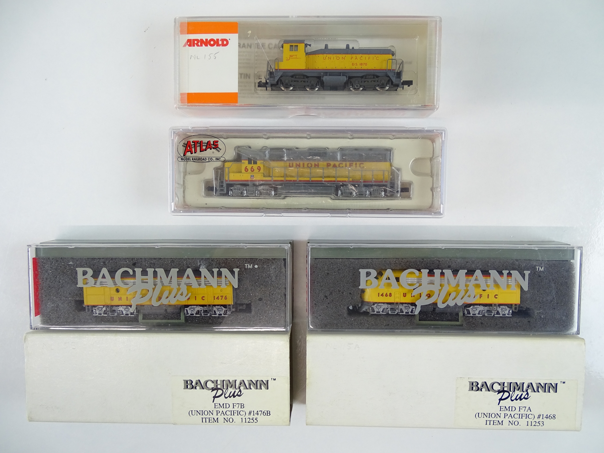 A group of American Outline N Gauge diesel locomotives by BACHMANN, ATLAS and ARNOLD all in Union