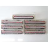A group of boxed German Outline HO Gauge passenger coaches - all in DB IC livery by FLEISCHMANN -