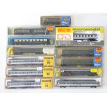 A group of N Gauge French and Belgian Outline passenger coaches by various manufacturers - G in F/