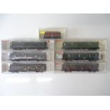 A group of HO Gauge German Outline passenger coaches in various liveries by FLEISCHMANN - G/VG in