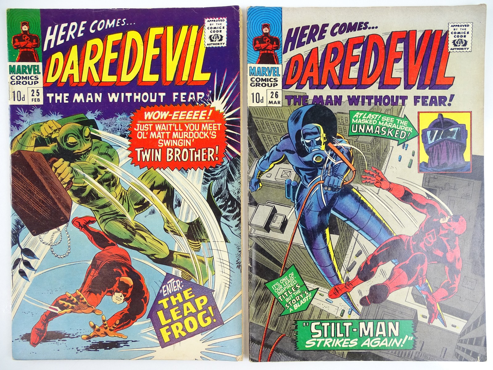 DAREDEVIL #25 & 26 - (2 in Lot) - (1967 - MARVEL - UK Price Variant) - Flat/Unfolded - a