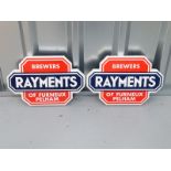 Pair of enamel RAYMENTS (13" x 9" each) - enamel single sided flanged advertising sign