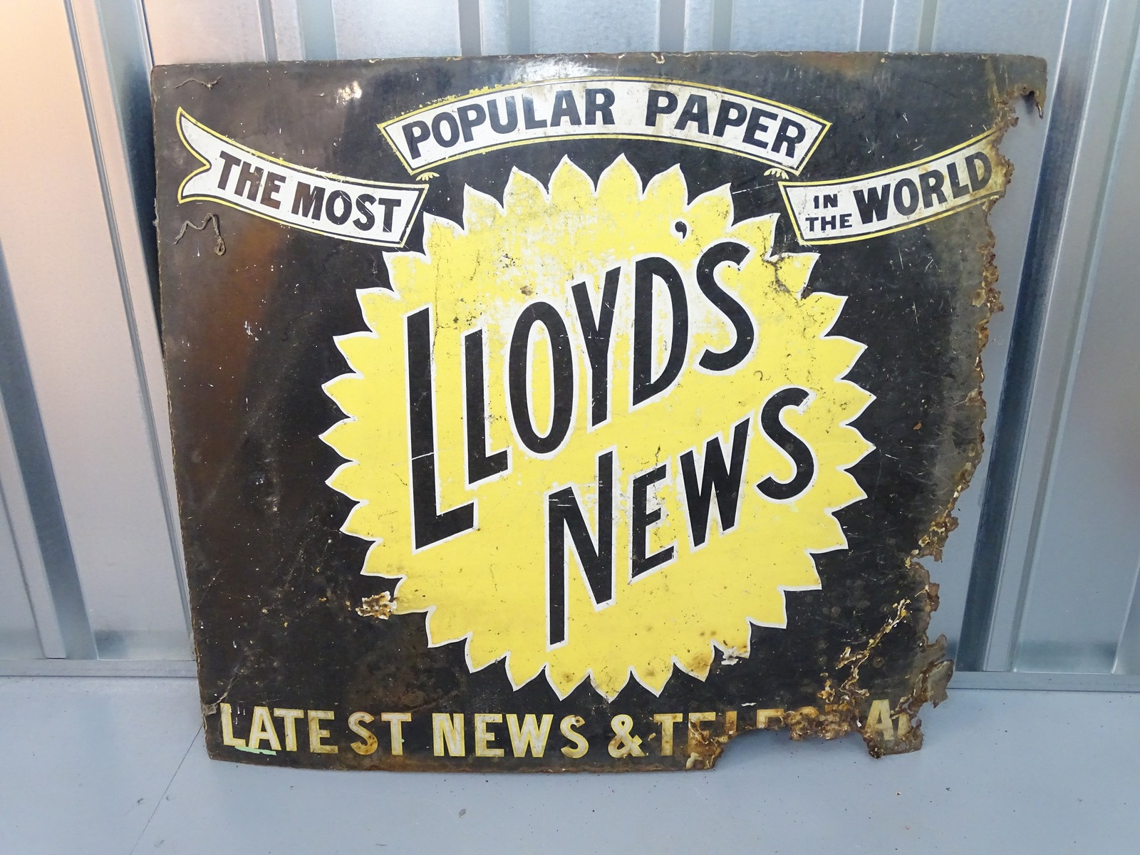 LLOYD'S NEWS (36" x 30") - enamel single sided advertising sign