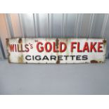 WILLS'S GOLD FLAKE CIGARETTES (602 x 15")- white enamel advertising sign with red and black