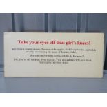 BULMERS CIDER (24" x 11") - 'Take your eyes off the girl's knees!' hardboard bus/train/London