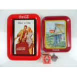 COCA-COLA: A group of promotional items to include 2 drinks trays (one large / one small) and a wall
