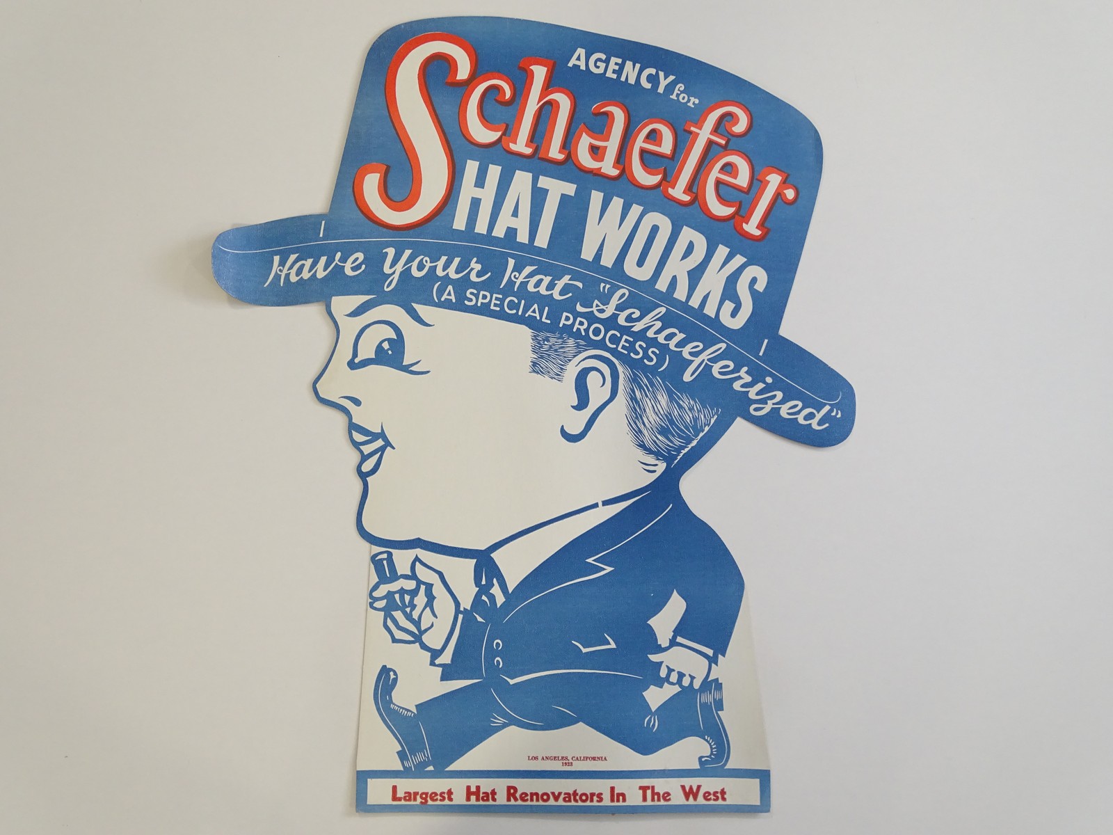 SCHAEFER HAT WORKS (46cm x 56.5cm at widest point) - 'Have your hat 'Schaeferized' USA 1920s