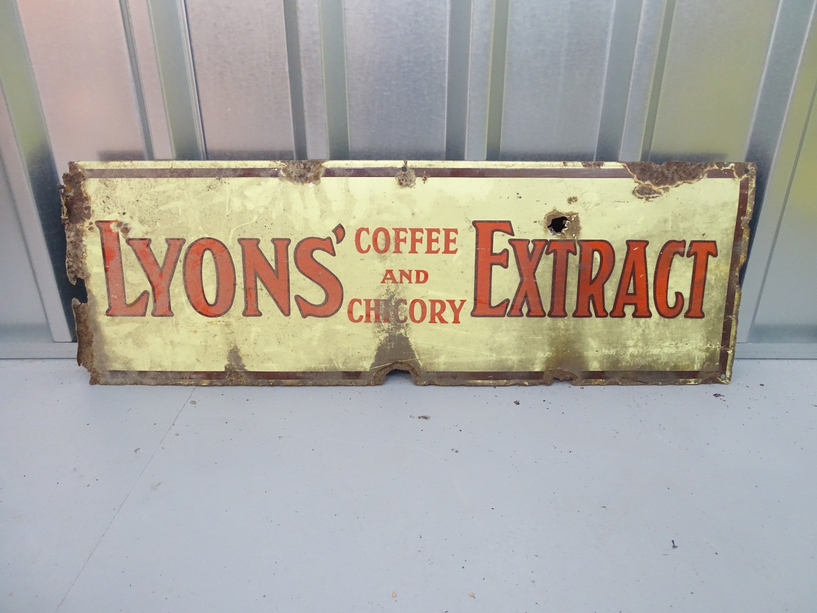 LYONS' COFFEE AND CHICORY EXTRACT (35" x 12") - enamel single sided advertising sign