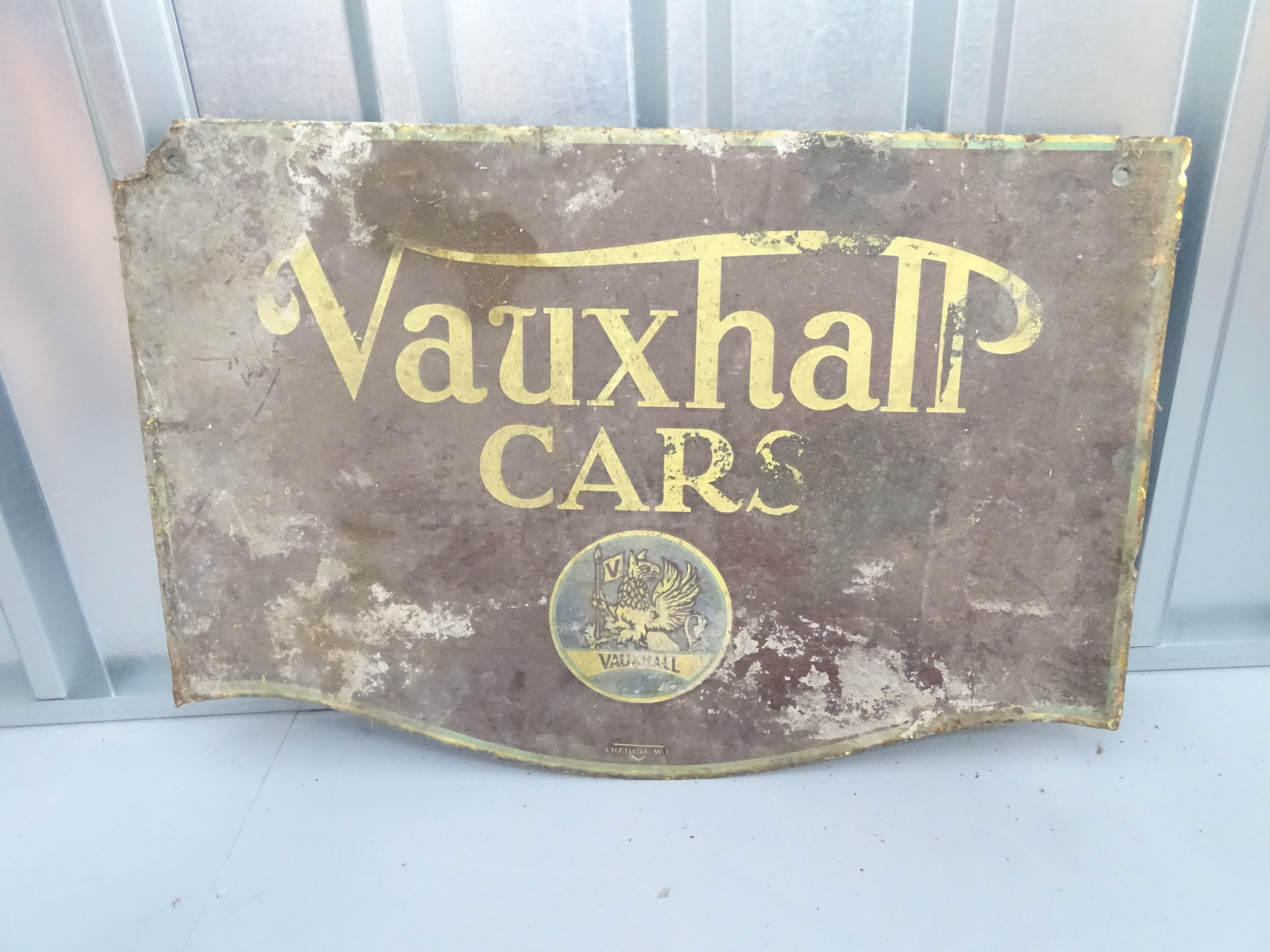 VAUXHALL CARS (30" x 20" at widest point) - enamel double sided advertising sign