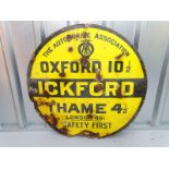 AUTOMOBILE ASSOCIATION (30" diameter) - place name circular enamel sign - with distances in miles to
