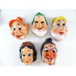 SNOW WHITE AND THE SEVEN DWARFS - A group of five face masks: DOC, DOPEY, SNOW WHITE, WICKED WITCH