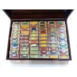 A wooden presentation case containing 66 assorted TRI-ANG MINIX cars, vans, caravans and buses all