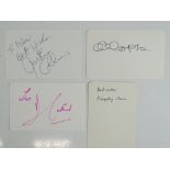 AUTHORS - A group of four signed cards (some dedicated) comprising: JACKIE COLLINS, KINGSLEY AMIS,