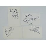 THE BEEGEES: A mixed group of signed cards comprising: MAURICE GIBB, BARRY GIBB, ROBIN GIBB and