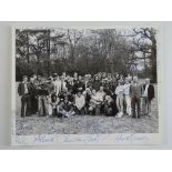 A multi-signed black/white 10 x 8 photograph of the cast and crew of 'Yesterday's Hero', to