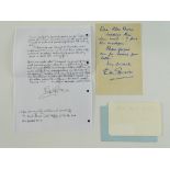 A handwritten letter and envelope together with a signed (faded) card from DAVID NIVEN - together