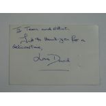 A handwritten thank you note to the Kastner family from DAVID FROST - this has been independently