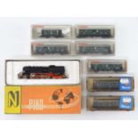 A group of German outline N gauge rolling stock to include a PIKO steam locomotive and various